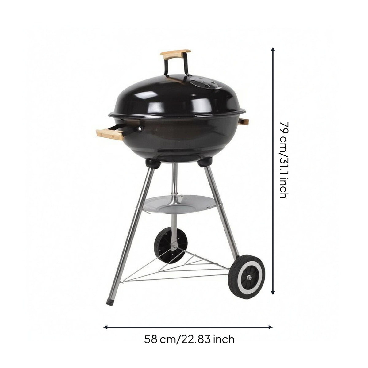 With Wheels Kettle Grill Lower Storage Shelf Wheeled Charcoal Grill Lid Vent Portable Charcoal Barbecue Circular Grate