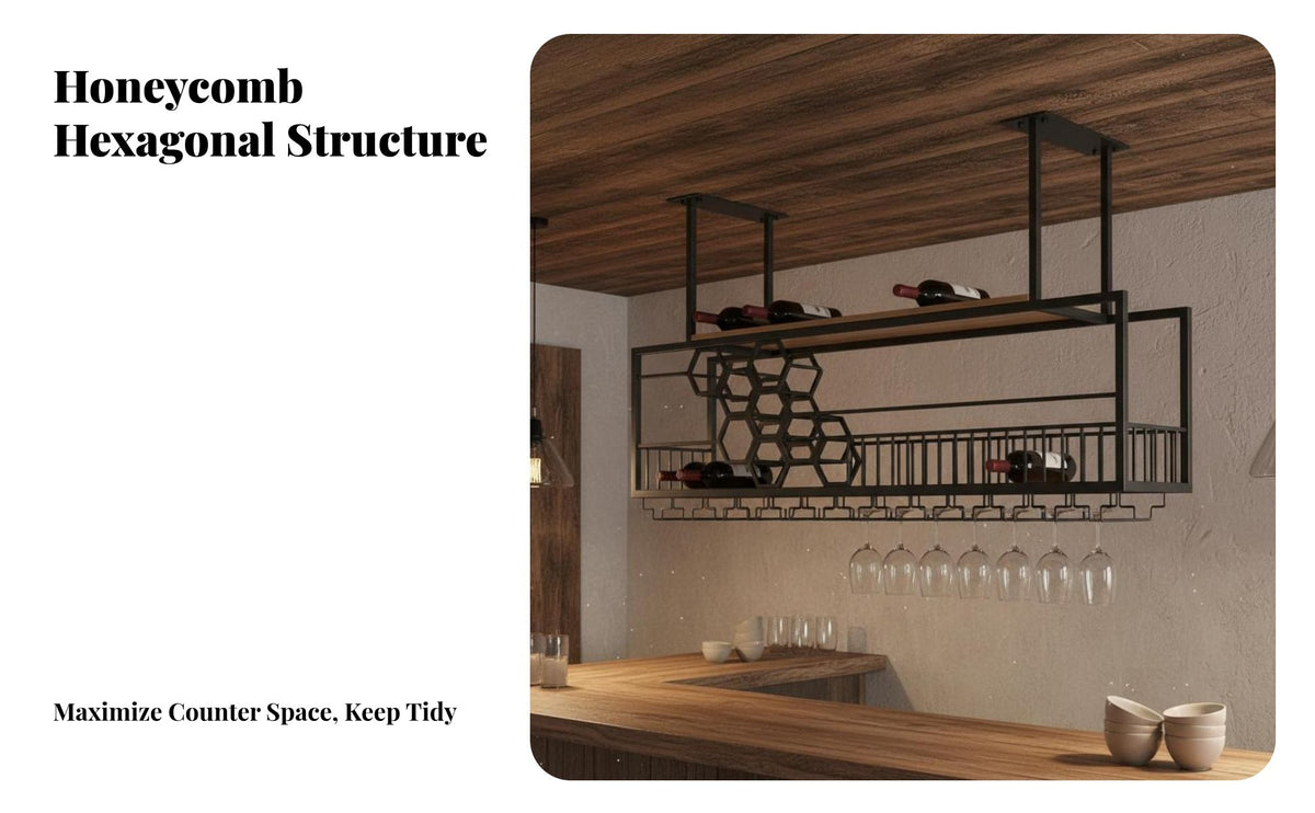 Ceiling Mounted Beverage Rack Space Saving Design Ceiling Beverage Rack Large Capacity Industrial Bar Bottle Shelf for Restaurant Owners, Dining Room