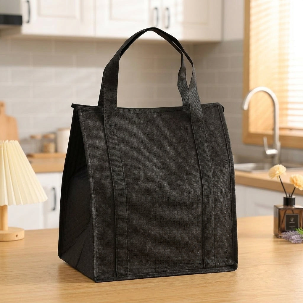 Travel Bag for Food Delivery, Insulated Cool Bag with Zipper Closure, Waterproof Cool Box for Shopping Bags, Foldable Reusable Food Carrier