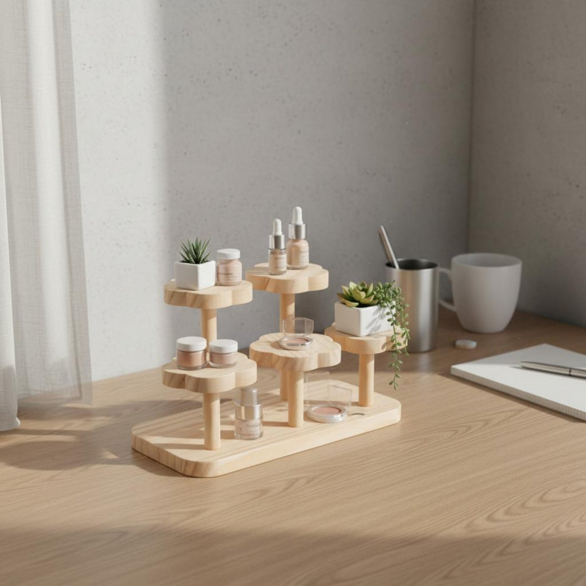 Wooden Desktop Organizer Stable Wooden Display Shelf Small Desk Shelf Long-Lasting Desktop Storage Rack Easy to Clean
