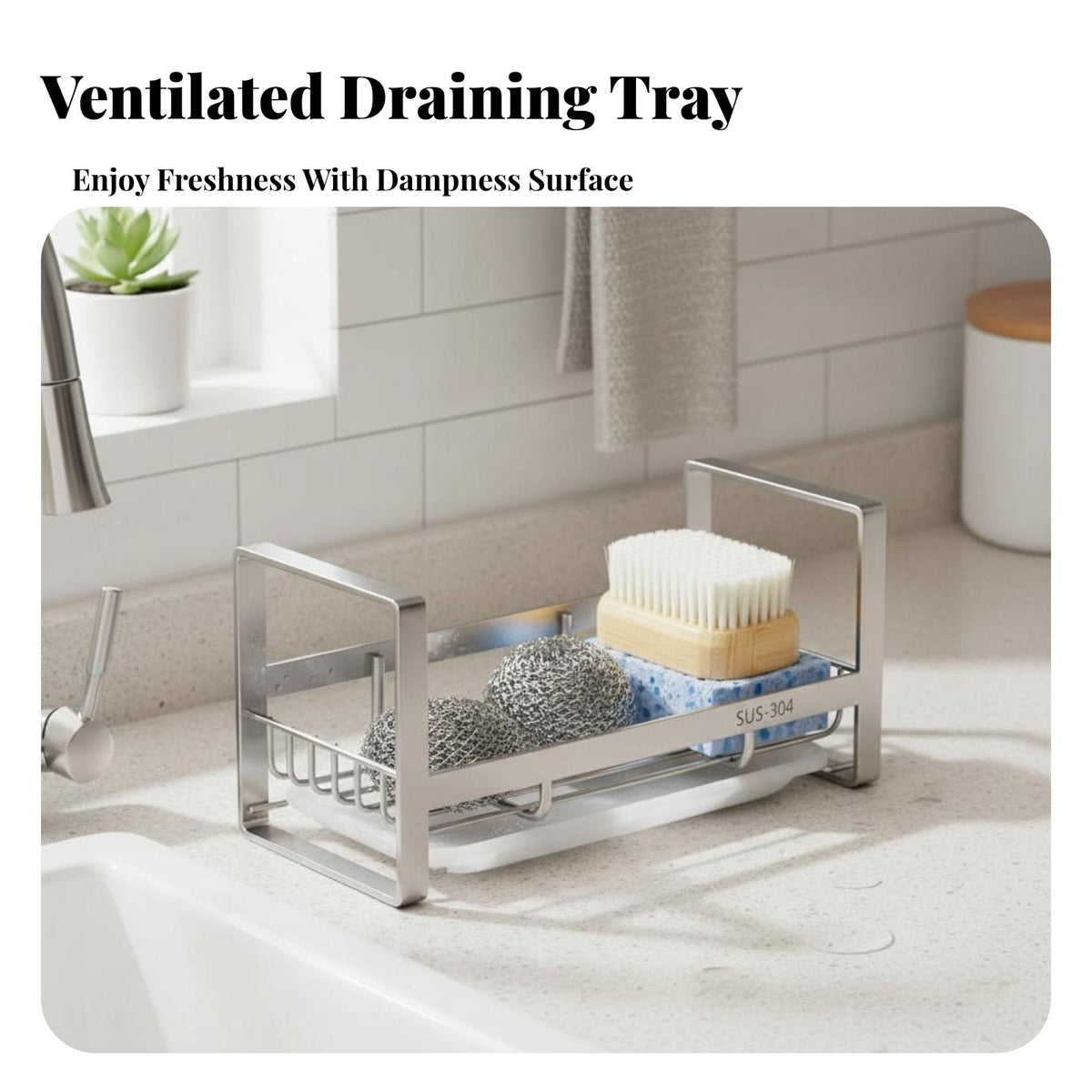 Nail-Effortless Installation Wall Mount Sink Organizer Removable Water-Catch Tray Sink Drainer Rack Anti-Rust for Homeowners, Families