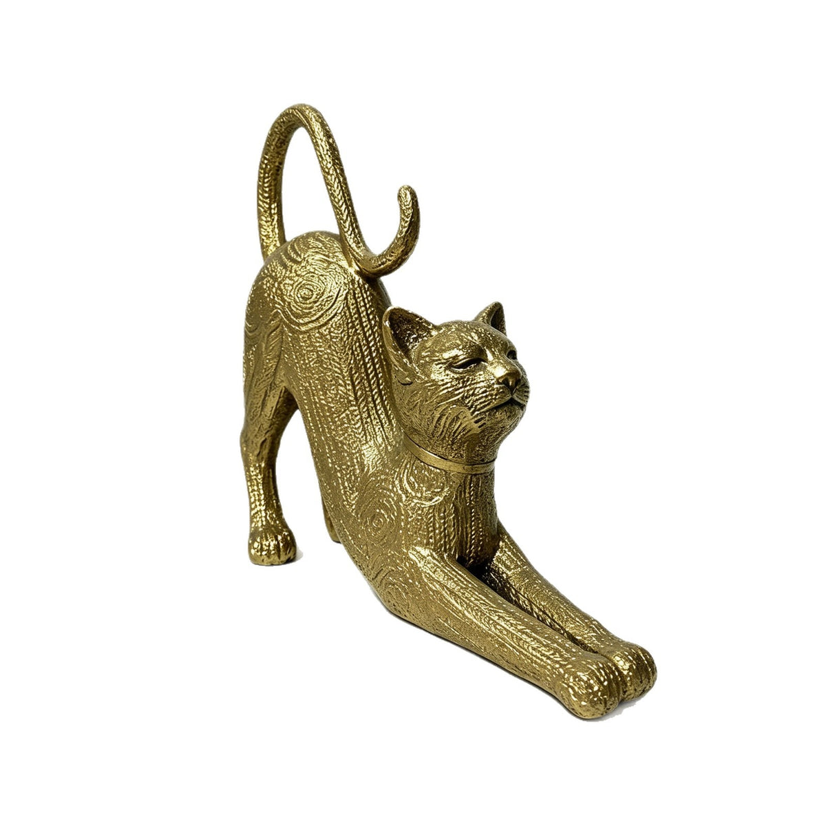 Embossed Stretching Cat Figurine Cat Figurine Room Accentuation for Tabletop Display