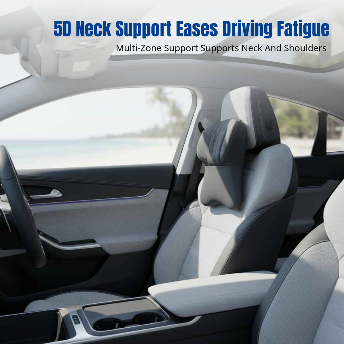 Car Neck Support Pillow, Viscoelastic Foam Headrest, Universal Seat Pad for Luxury Vehicles Mercedes Volkswagen, 5D Ergonomic