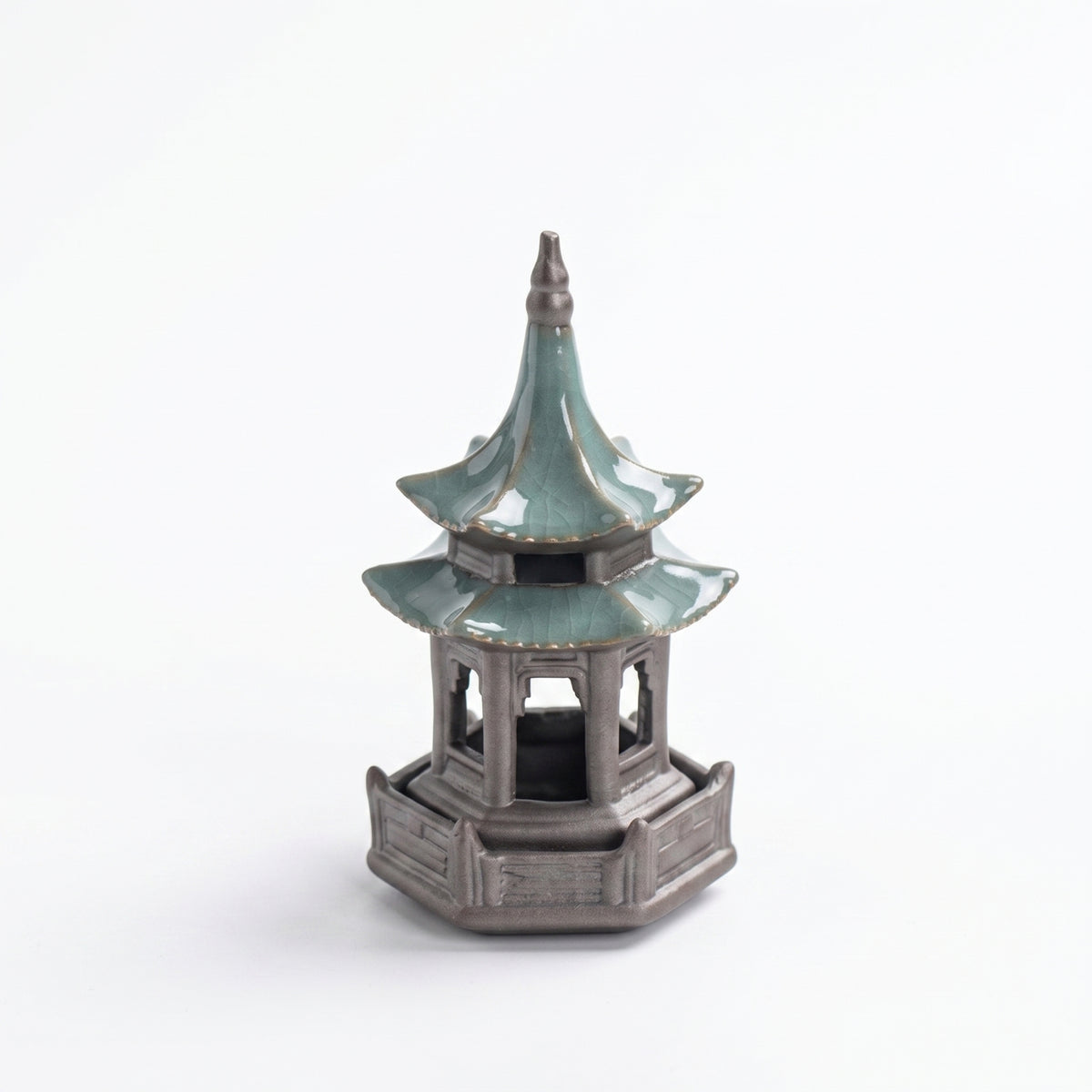 Tiered Roof Hexagonal Pavilion Ornament Miniature Hexagonal Pavilion Figurine Open-Sided Bonsai Pagoda Decor Glazed-Looking