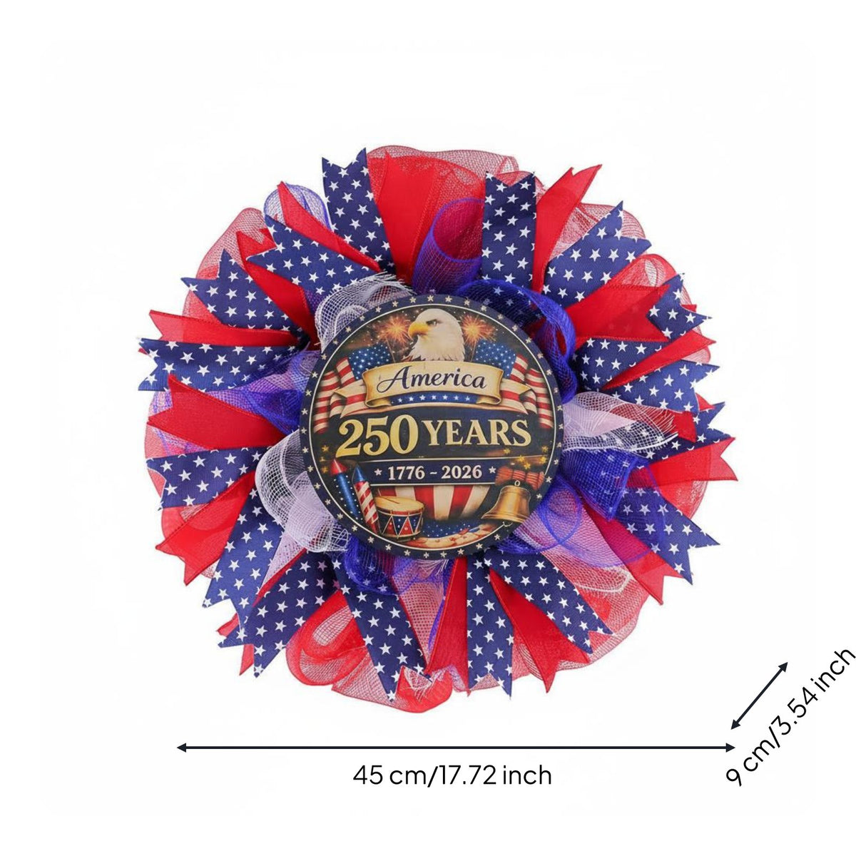 Outdoor Decoration Mesh Wreath American Flag Design Patriotic Wreath Fence Hanging Holiday Decor Easy to Hang for Pet Lovers, Yard, Garden, Patio