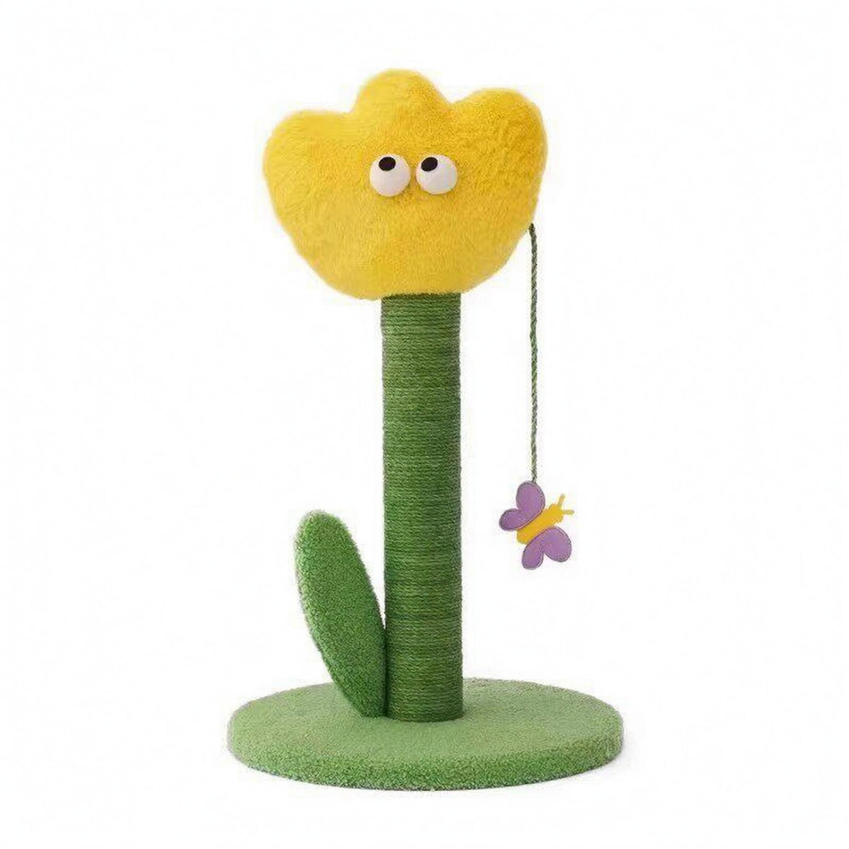 Rope-Wrapped Blossom Feline Post Textured Flower Feline Scratcher Plush Scratching Post Cartoon Eyes