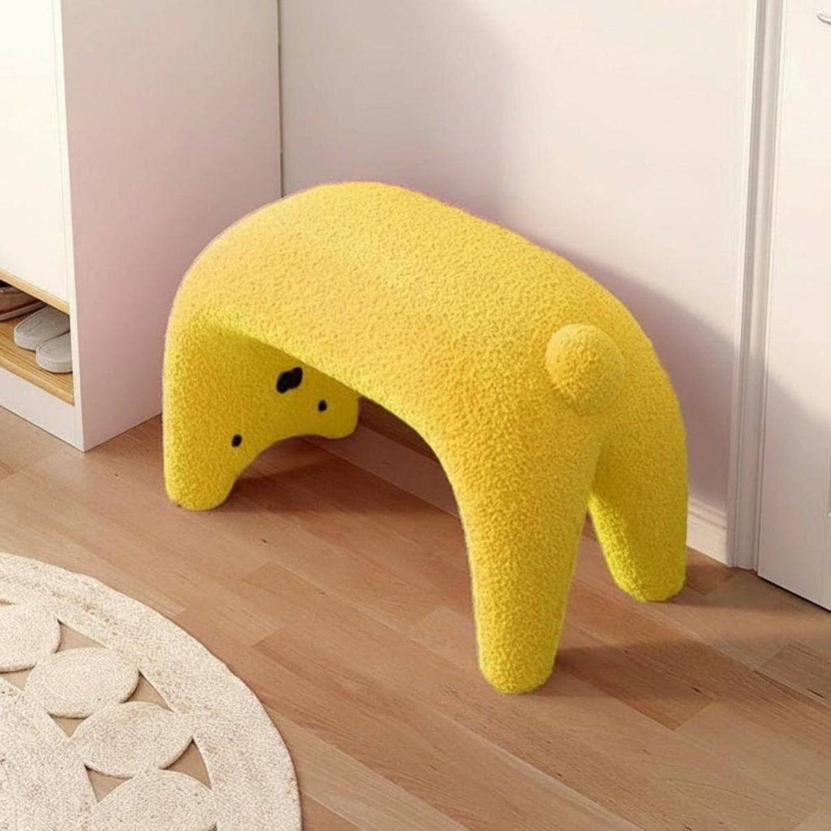 Feline-Shaped Bench Cartoon Creature Design Small Stool Creative and Playful Soft Upholstered Seat for Children, Adults, Hallway