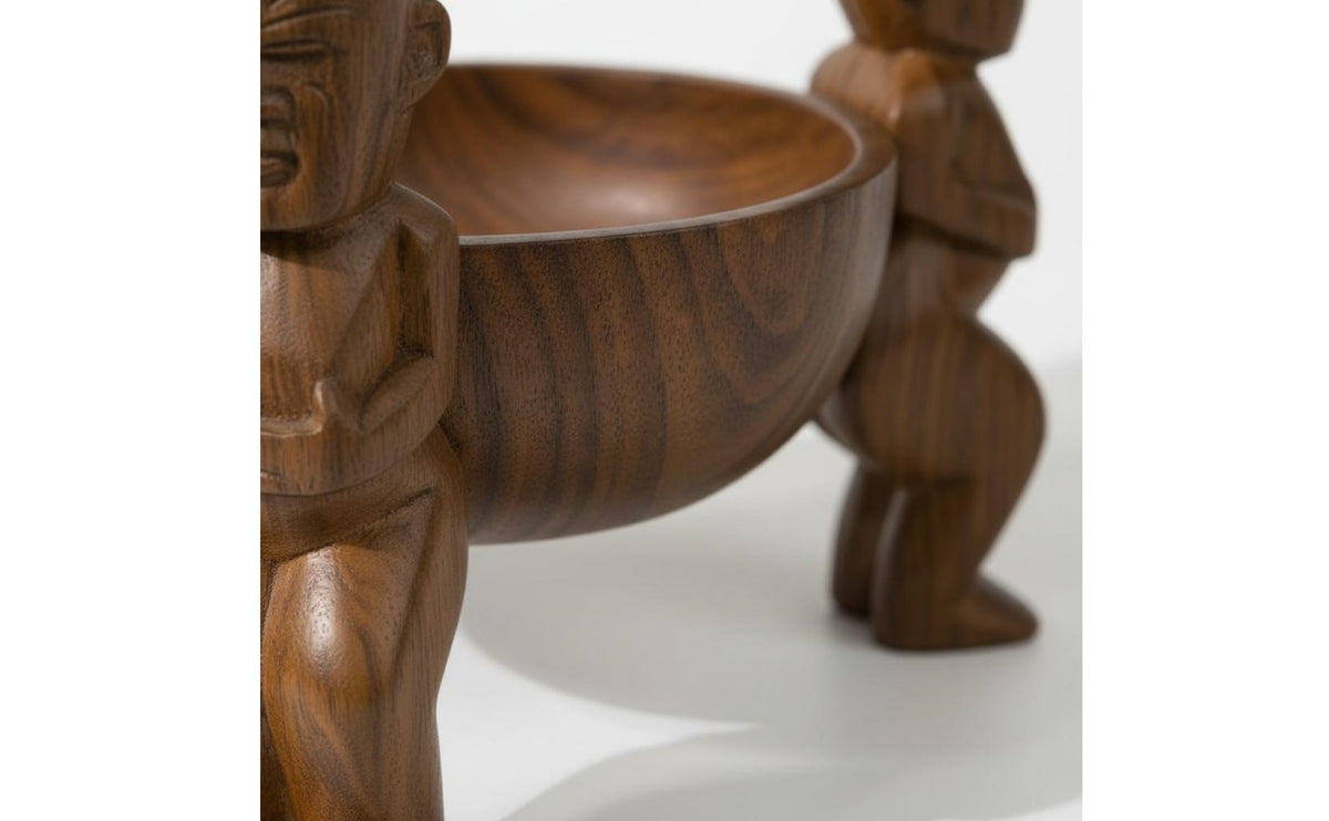 African Figure Fruit Bowl Wood Finish Tabletop Dry Fruit Dish Hand Carved Wooden Figure Bowl Available for Purchase Office, Tea Table, Living Room