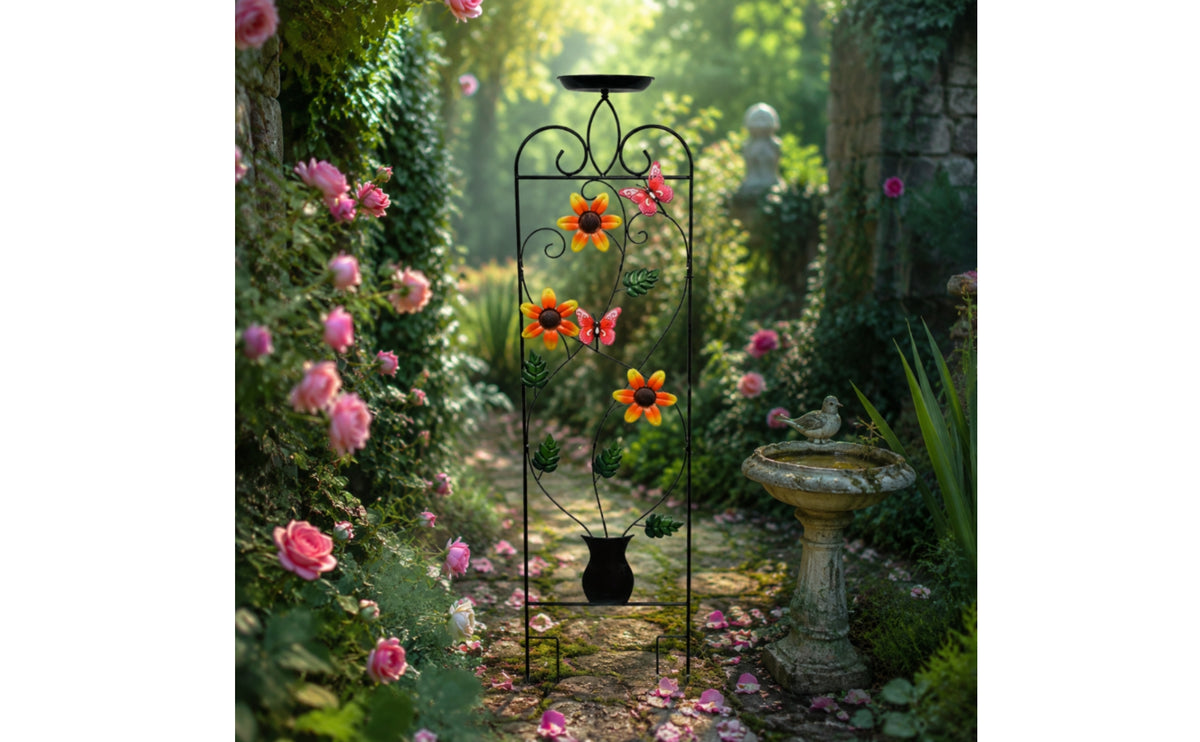 Birdbath Trellis Wrought Iron Avian Sculpture Bath Trellis Versatile Garden Plant Support for Courtyard