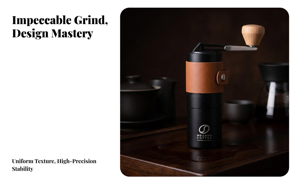 Compact Hand Coffee Grinder | Double-Bearing Shaft System, Manual Coffee Bean, Beech Wood Knob, for Camping