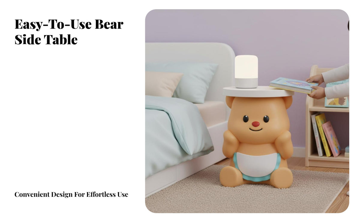Creative Styling Bear-Shaped Storage Cabinet Original Design Bedside Storage Cabinet Multifunctional Nightstand Built-in Bluetooth Speaker for Children, Toddlers, Homeowners, kid's Room, Nursery, Playroom