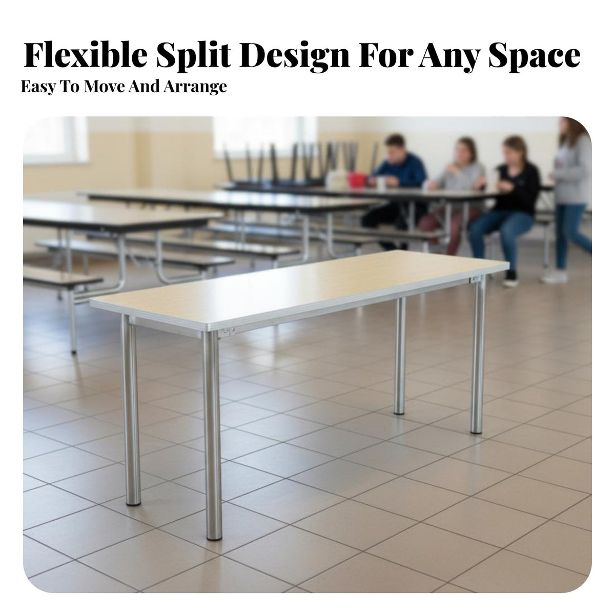 Easy to Clean 4-Person Canteen Table Set long-lasting Construction Wood-Top Table with Metal Base sturdyDuty Cafeteria Seating Sturdy for Restaurant Owners, Apartment Dwellers, Food Court, Bakery, Dining Room, Kitchen