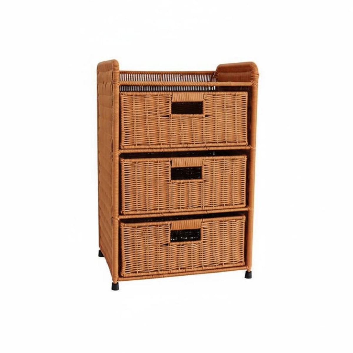 Nordic Design 3-Drawer Woven Chest Multi-Purpose 3-Tier Woven Basket Stand Handwoven Storage Cabinet Sturdy Frame for Homeowners, Students, Parents, Bedroom, Living Room, Hallway, Bathroom