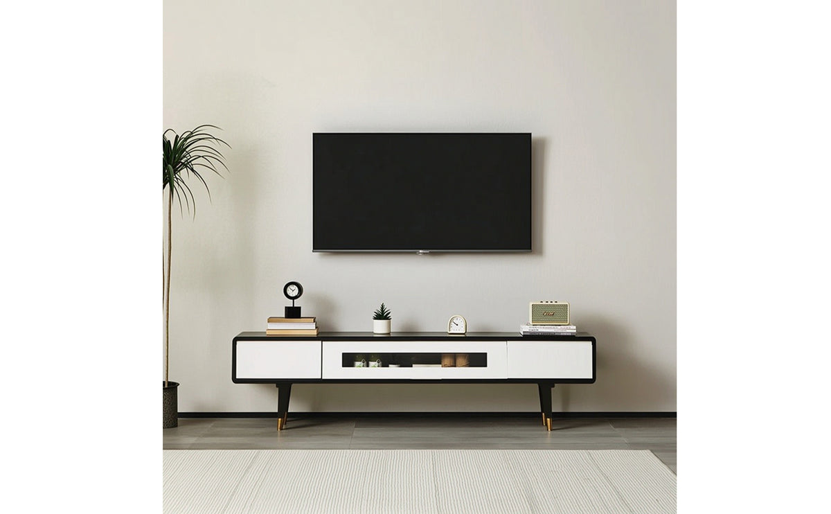 TV Cabinet Solid Wood Media Console Low-Profile TV Cabinet with Glass Doors for Living Room, Small Apartment