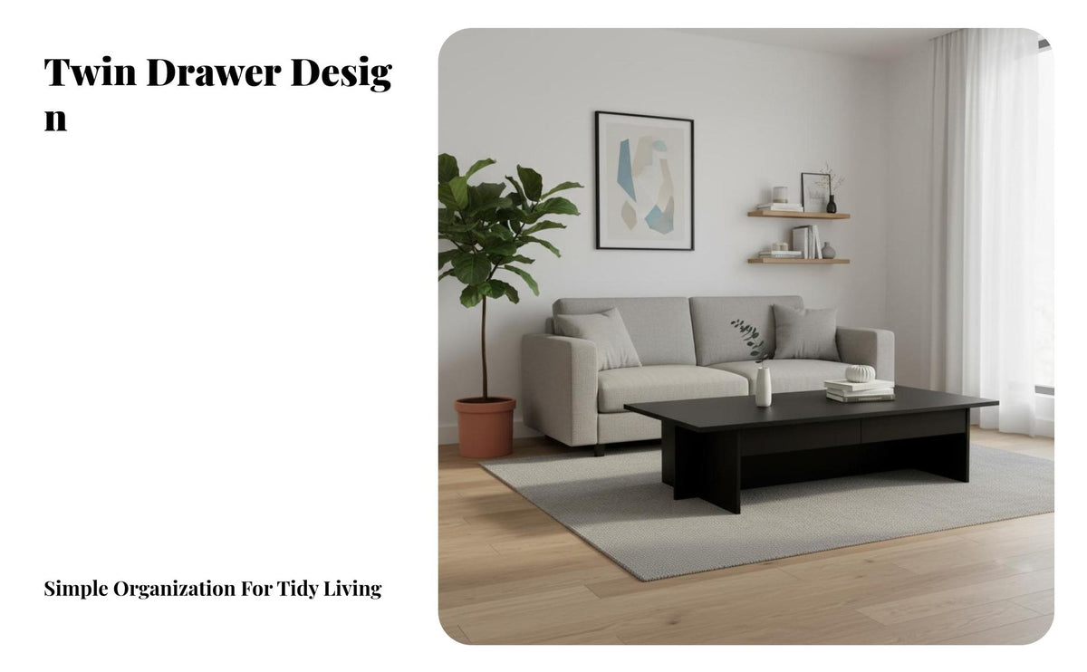 Minimalist Design low-slung Table with Drawers Space-Saving Living Room Centerpiece Multi-Functional Home Furnishing Rounded Corners for Apartment Dwellers, homeowners, distant Workers, Small areas, Lounge Area