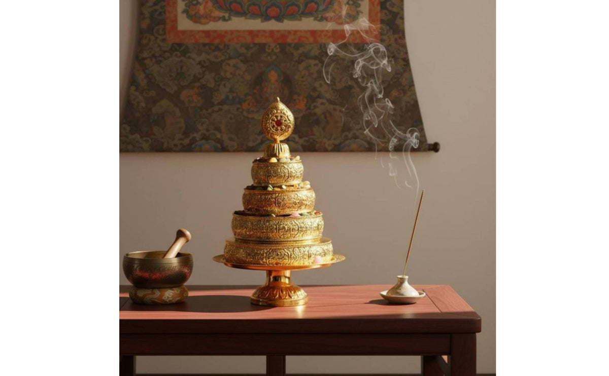 Tibetan Buddhist Mandala Plate Sturdy and Long-Lasting Mandala Offering Set Tiered Ceremonial Offering Tray Portable