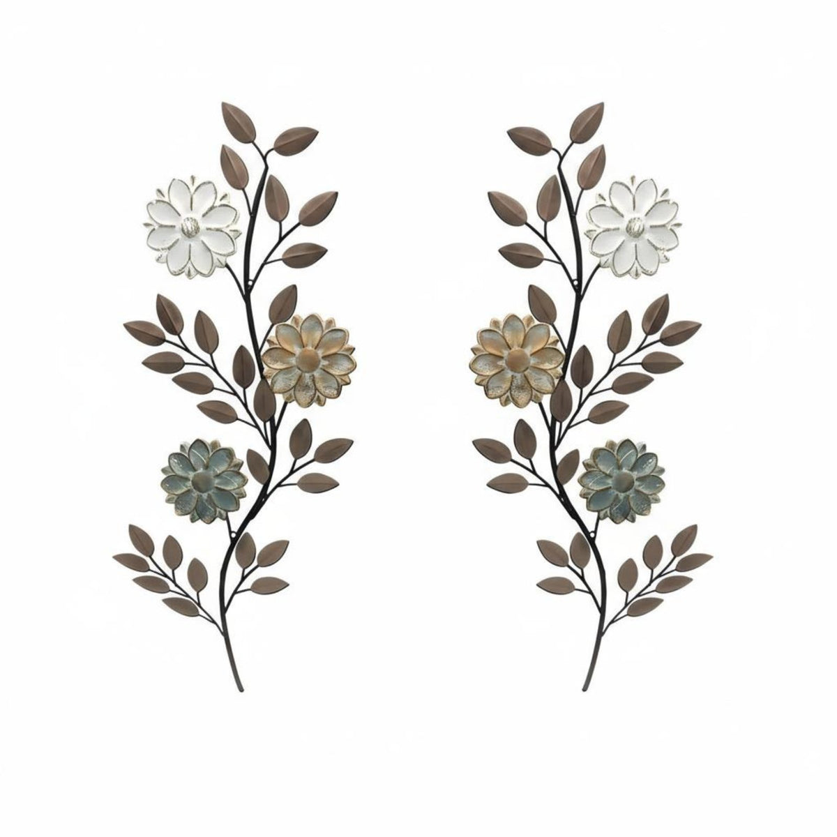 2 Pieces Botanical Metal Wall Hanging American Design Floral Branch Leaf Wall Decor 3D Design House Decoration for Bedroom