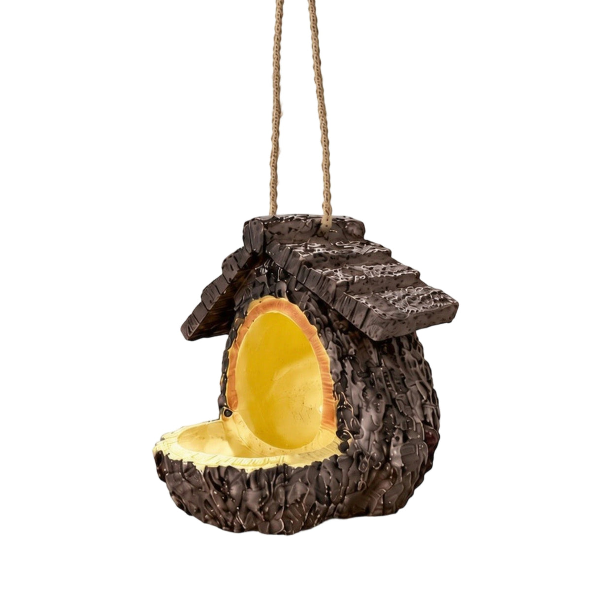 Resin Bird Feeder with Ledge Compact Hanging Bird Feeder Woodland Birdhouse with Feeding Platform Decorative for Gardeners