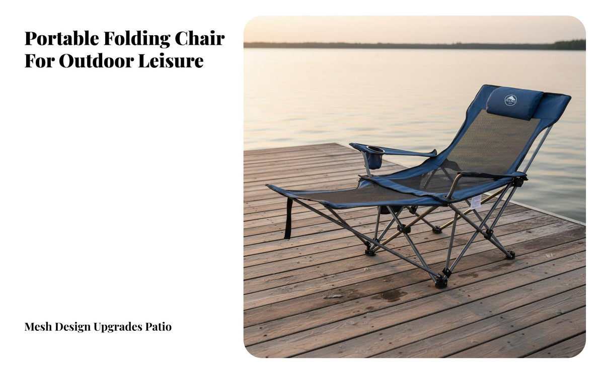 Foldable Design Portable Reclining Lounger Headrest Included Reclining Camping Chair Cup Holder Adjustable Folding Lounger Side Storage Pocket for Shut Ice Workers, Beachgoers, Fishing, Picnics, Garden, Backyard