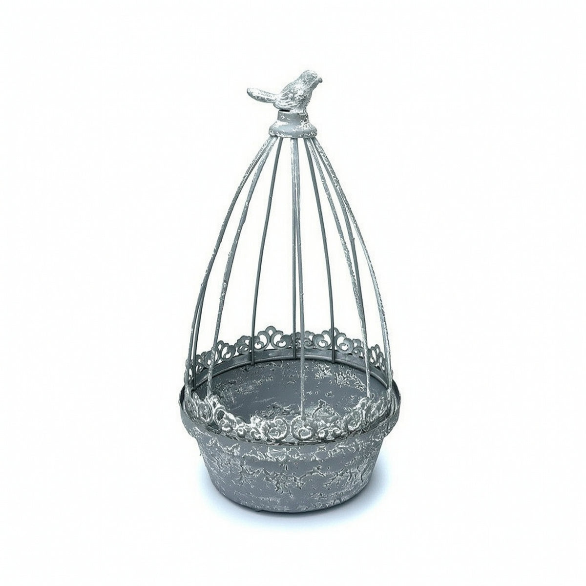 Vintage-Style Birdcage Planter Distressed Birdcage Plant Holder Metal Planter with Bird Ornament Iron for Decorators