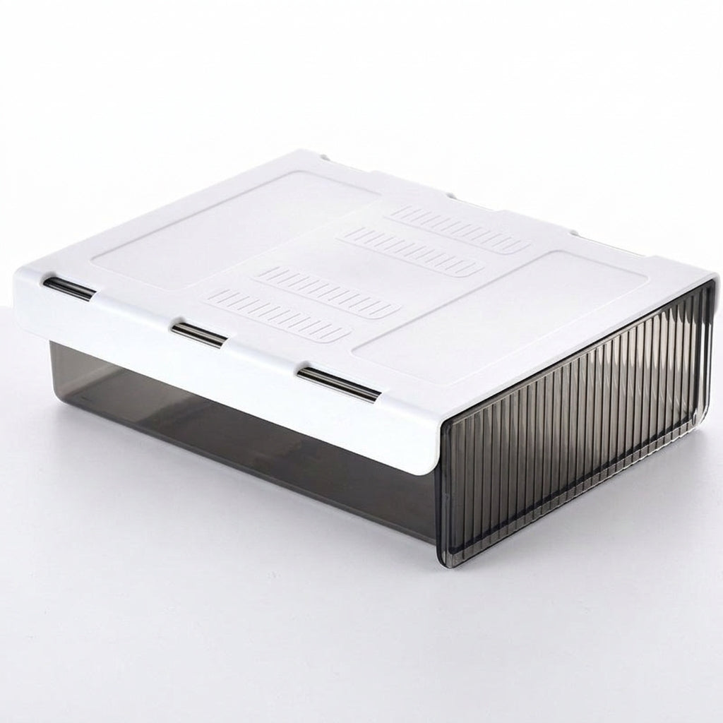 Drawer Storage Box for Desk with Pen Holder, Clear Stationery Organizer, Transparent Desktop Office Stackable Design for Students