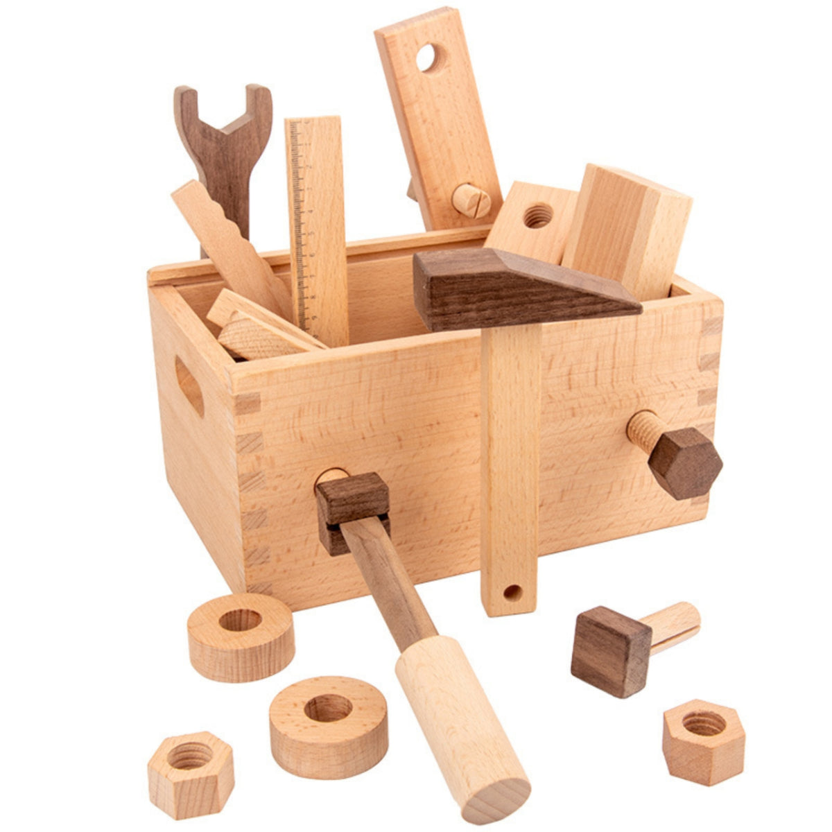 Educational Wooden Toolbox Educational Pretend Tool Toy STEM Toy Tool Kit Construction for Preschoolers