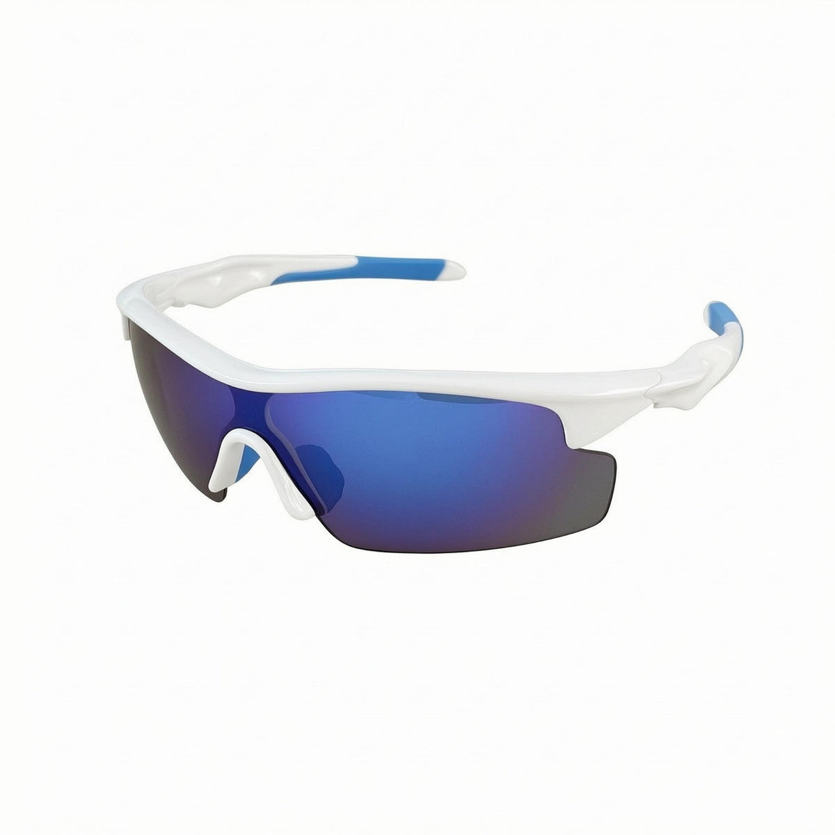 Close-Fitting Mirrored Visor Sunglasses Blue Accents Curved-Around Sports Sunglasses Lightweight Athletic Curved-Around Shades for Cycling, Training, Skating