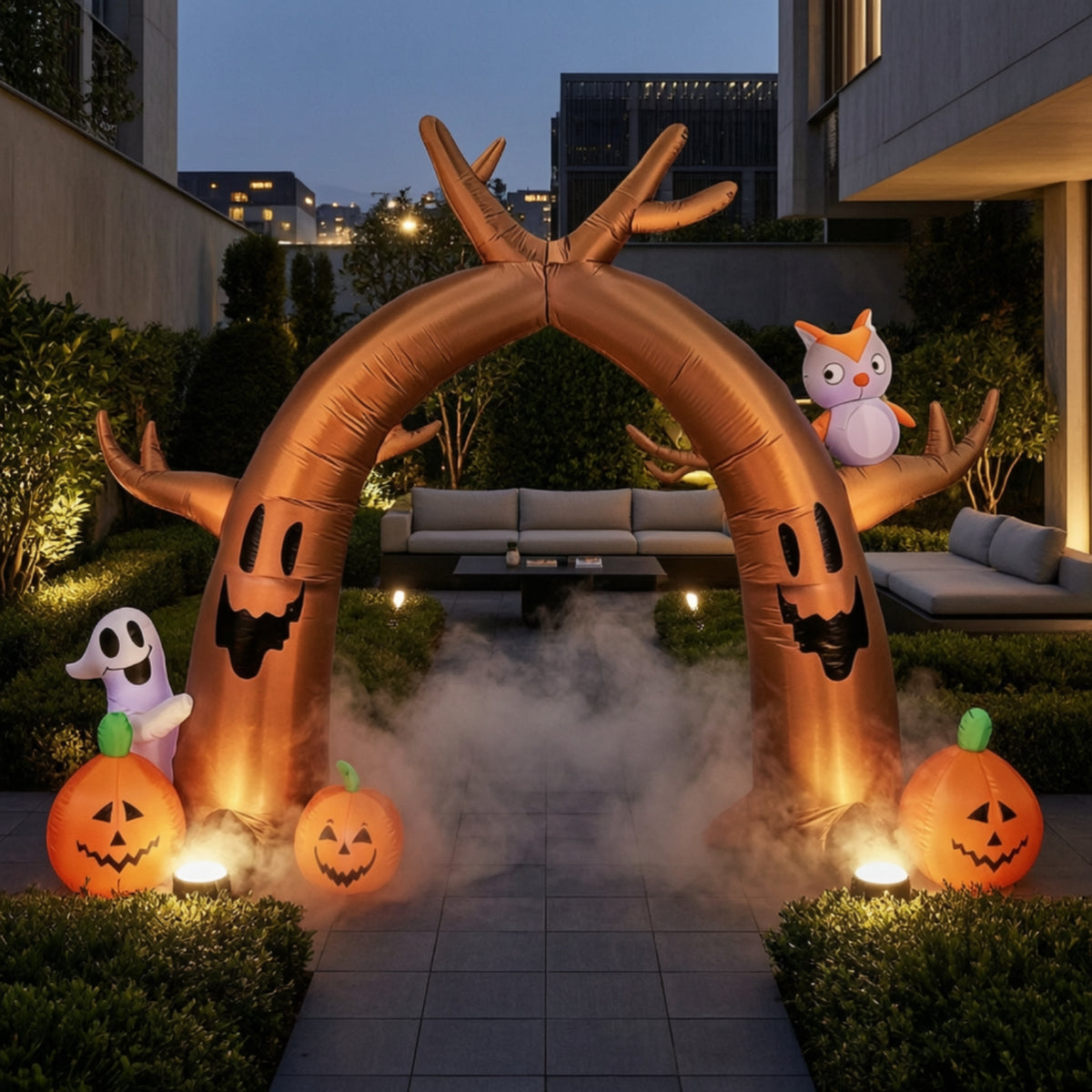 Halloween Spooky Tree Arch Archway Self-Inflating Inflatable Archway Giant Inflatable Tree Arch for Lawn, Pathway