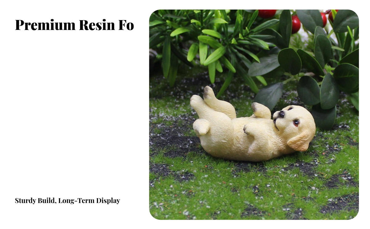 Golden Retriever Puppy Statue Micro Landscape Decor Golden dog Statue Cute Realistic animal Figurine for Hobbyists, Kids, Desk, Office, Terrarium