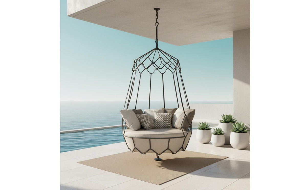 Rattan Hanging Basket Sunproof Hanging Oval-Shaped Chair Outdoor Swing Bed Comfortable Lounging Easy to Clean for Balcony