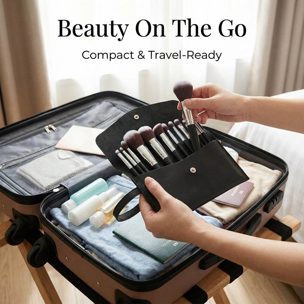 11 Piece Makeup Brushes Set with Cosmetic Bag, Synthetic Fiber Foundation Powder Blush Eyeshadow Wooden Handle Travel Kit