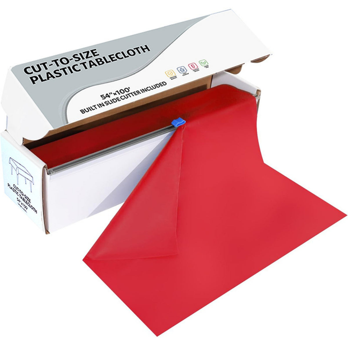 Disposable Plastic Tablecloth Roll - 54 inches x 100 feet with Cutter Box
