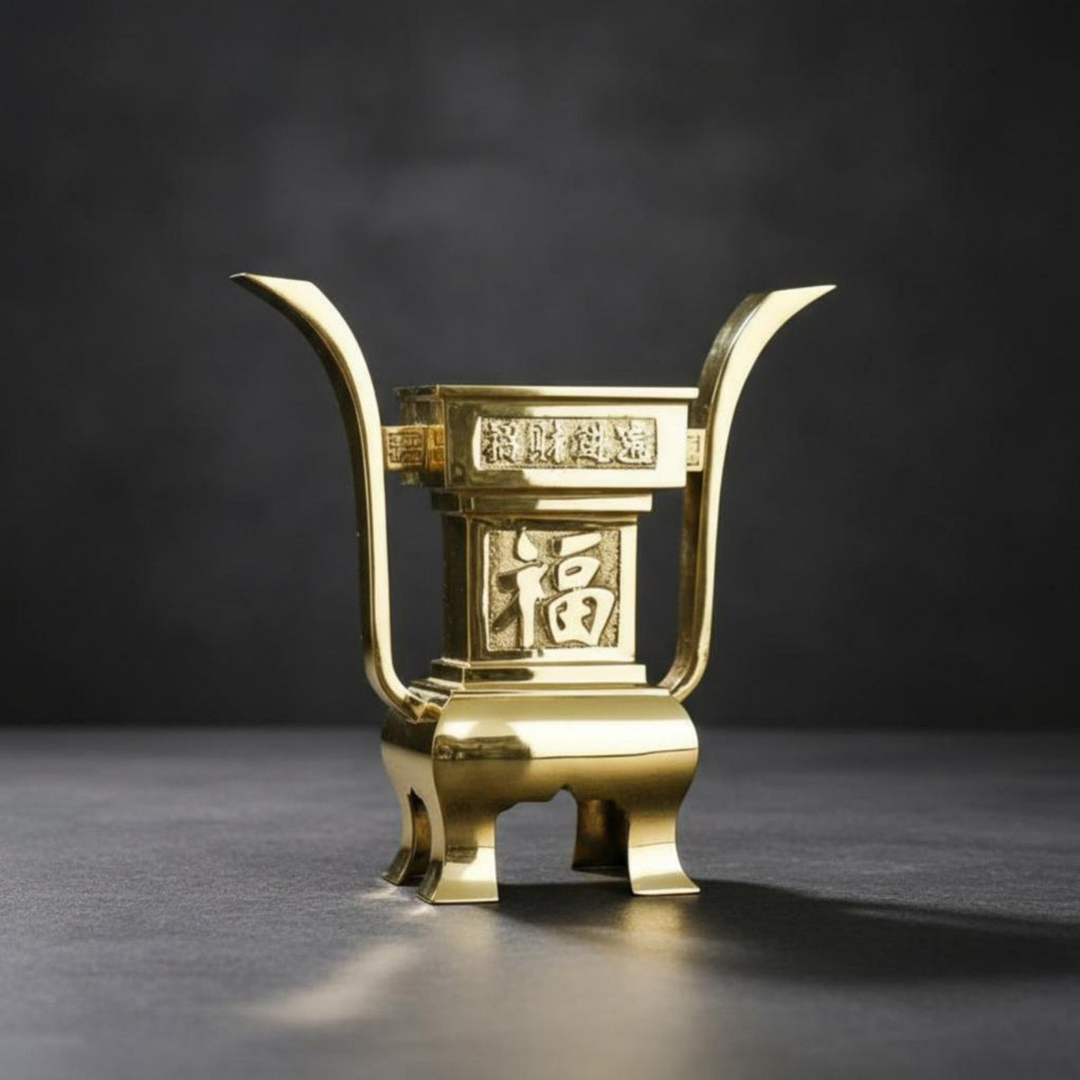 Brass Square Offering Set, Incense Burner, Candle Holder, Home Buddhist Altar, Chinese Design