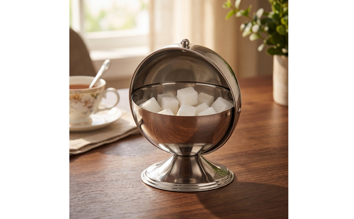 Sugar Bowl with Hinged Lid Flip-Sweetener Bowl with Lid Wide Opening Metal Seasoning Container for Coffee Lovers, Tea Drinkers, Kitchen Counter, Cafe