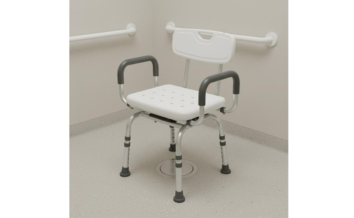 Non-Slip Feet Rotating Shower Seat with Flip-up Armrests Aluminum Alloy Frame Bathroom Safety Equipment for Post-Surgery Patients, Bathtub
