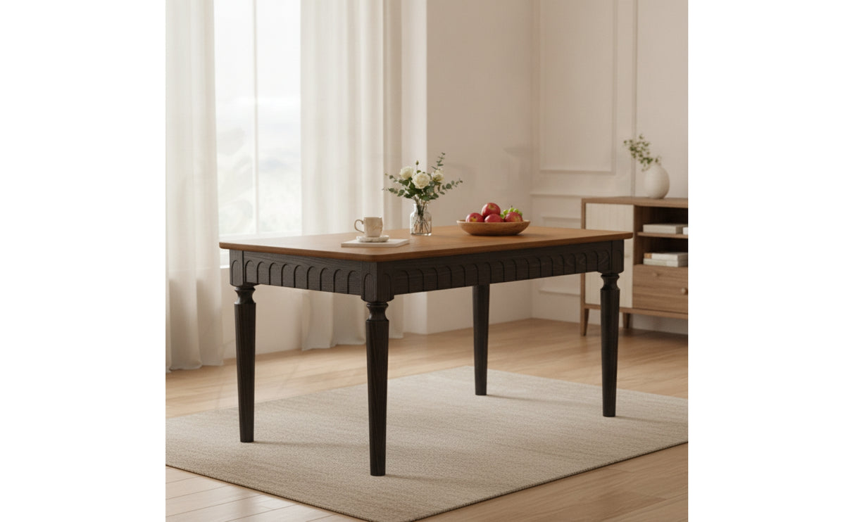 Carved Rectangular Dining Table Two-Tone Solid Wood Dining Table Sturdy Furniture Long-Lasting for Kitchen
