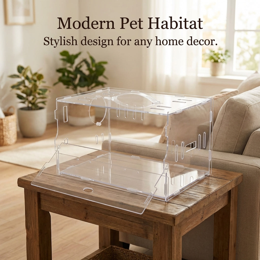 Acrylic Hamster Cage with Accessories, Multi-Level Hamster Villa with Exercise Wheel, Transparent Hamster Enclosure with Water Bottle