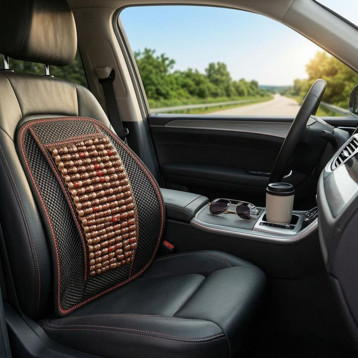 Wooden Beads Car Seat Cushion Contoured Support Cushion Stitched Edging for Driving