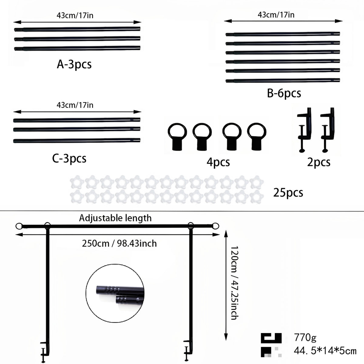 Long-Lasting Metal Construction Table Clamp Balloon Arch Sturdy & Stable Design Adjustable Table Arch Stand Easy Tool-Effortless Assembly Clamp-On Decoration Rack Multi-Purpose for Birthday Party, Baby Shower, Holiday Celebration, Outdoor Picnic