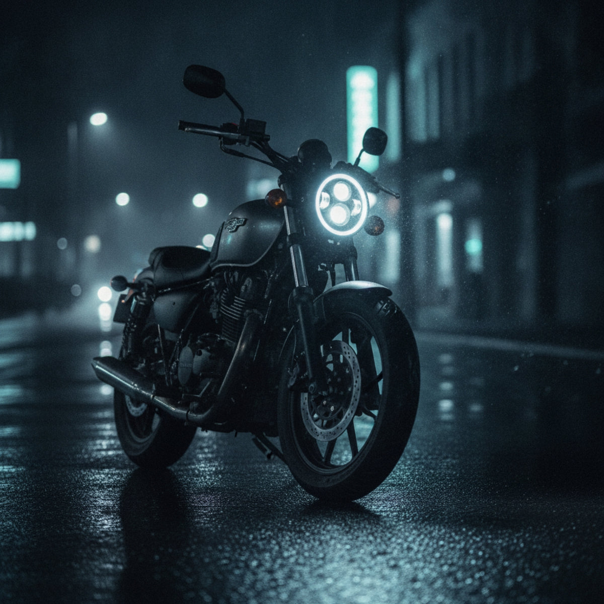 Retro Motorcycle Headlight with Glowing Circlet Circlet Low Beam Motorcycle Headlight with Mounting Brackets Wide Angle Light High Lumen Output for Cafe Racer Projects