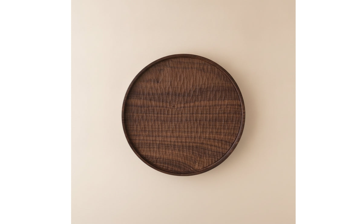 Round Wood Tray Dark Brown Round Serving Tray Decorative for Tea Lovers, Hosts, Tabletop, Home Display