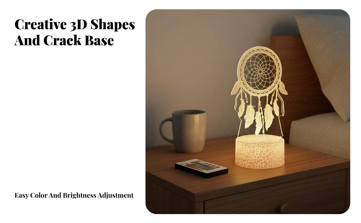 LED Acrylic Night Light Two Power 3D Illusion Lamp Creative Gift Cracked Base Visual Lamp for Adults, Couples, Bedroom, Living Room, Party Decoration