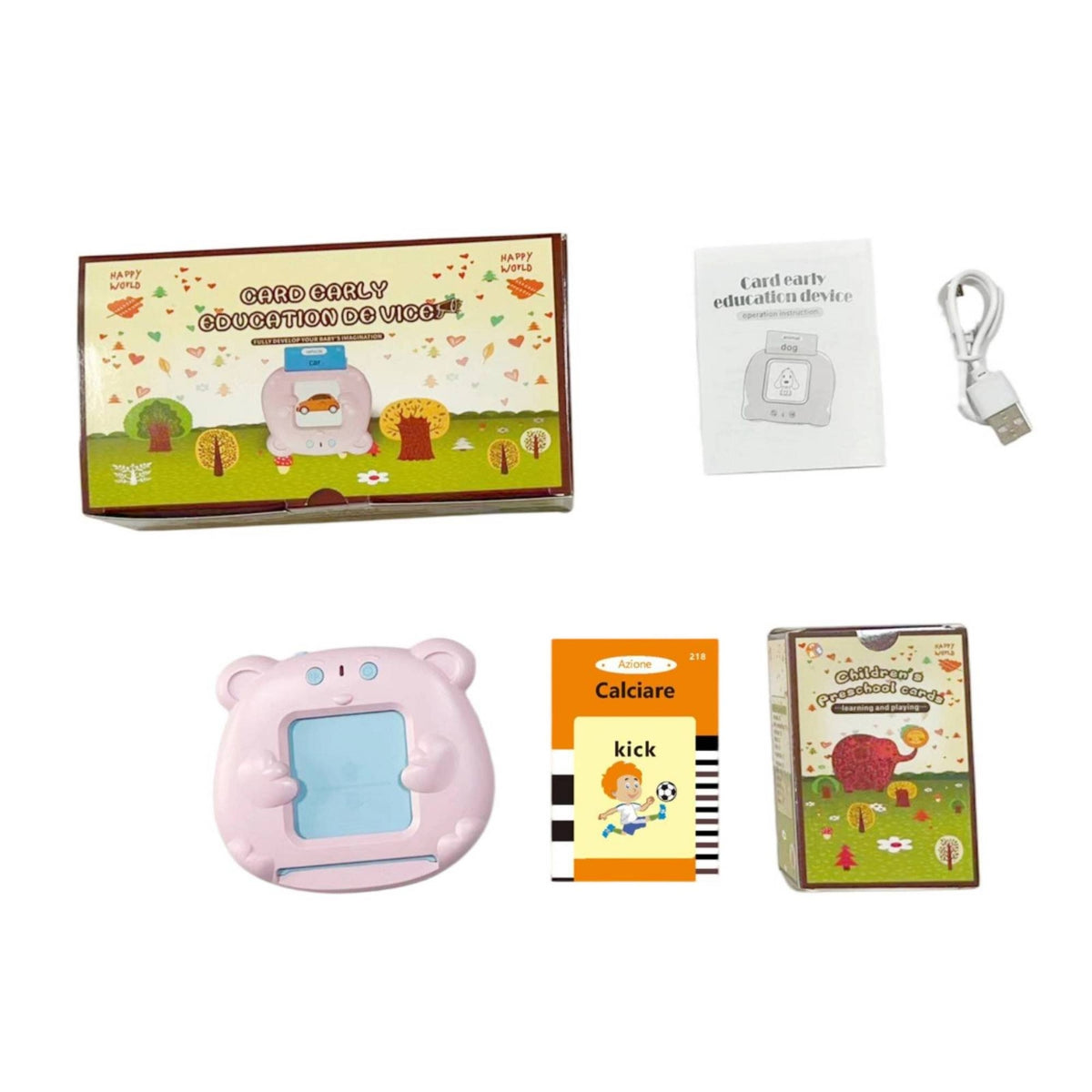 Bilingual Flashcard Reader with Screen Interactive Talking Flash Cards Reader Rechargeable Sensory Learning Kit Pocket-Sized for Preschoolers, Toddlers, Travel