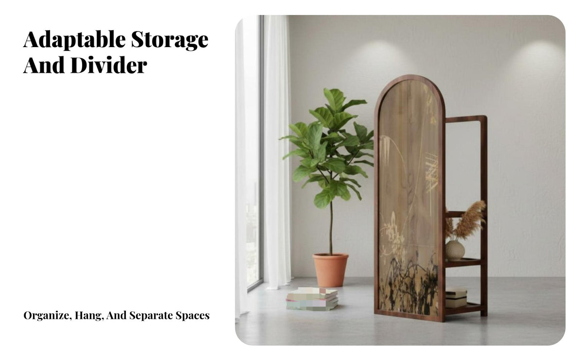 Vintage Design Wheeled Coat Hanger with Screen Panel Floor-Standing Clothing Rack Space-Saving Design Garment Stand Easy to Assemble for Homeowners, Students, Retailers, Bedroom, Living Room, Entryway, Walk-in Closet