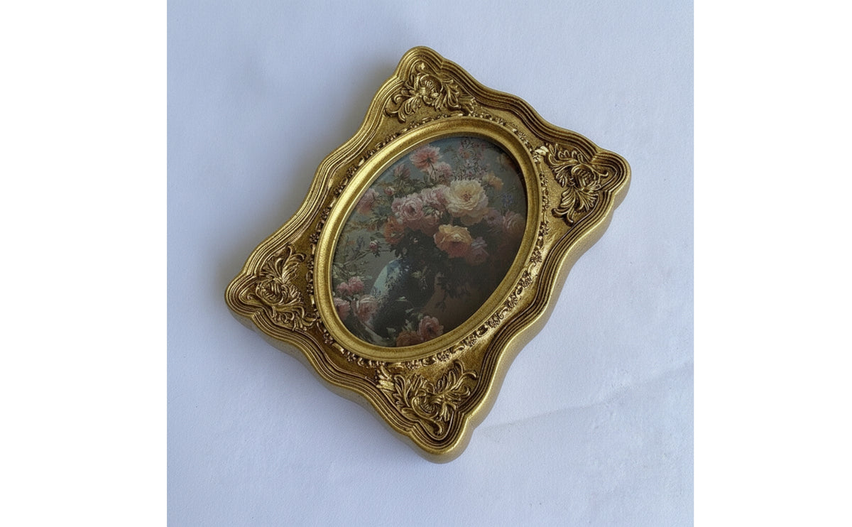 Resin Photo Frame Gold Oval Picture Frame Decorative for Desk