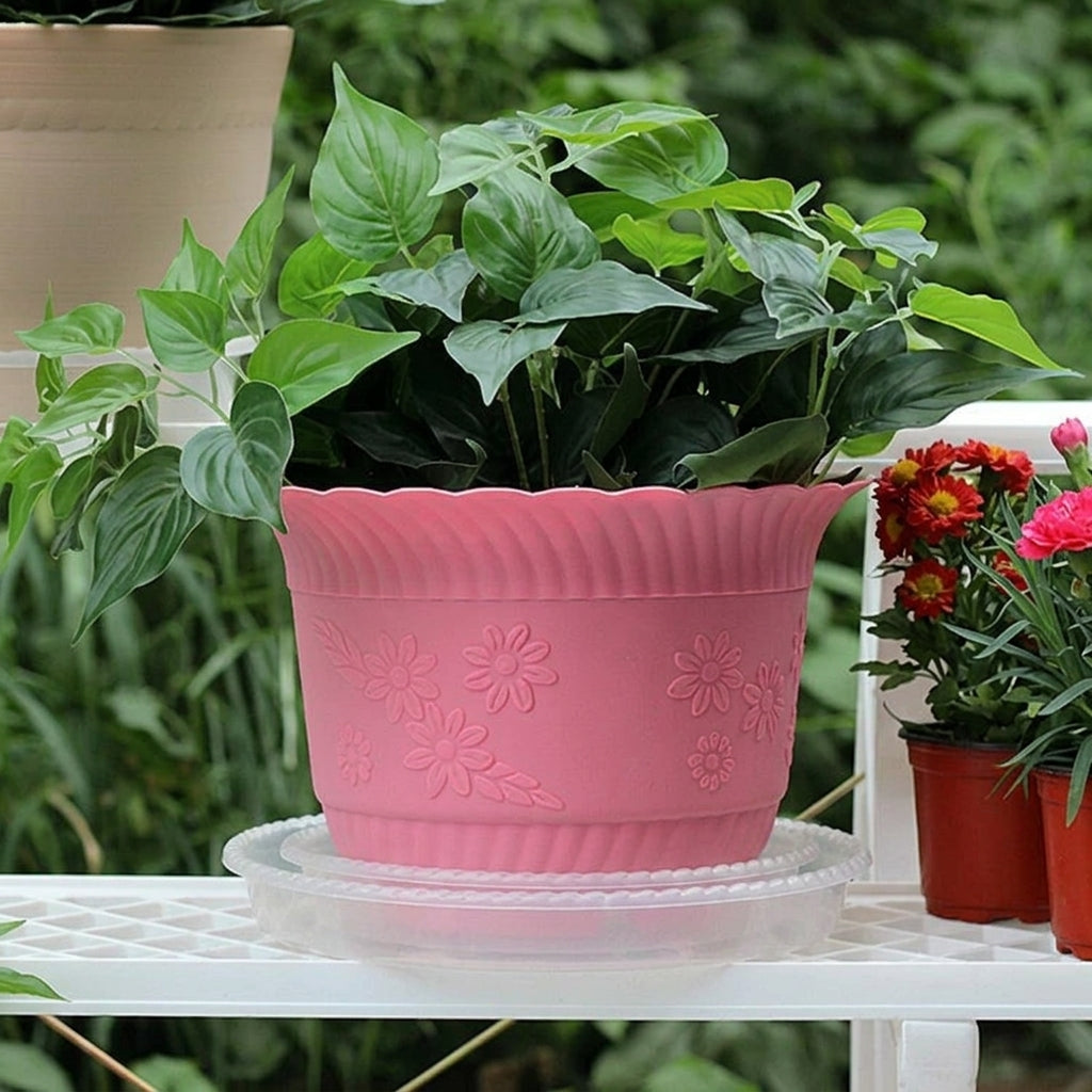 Plant Saucers in Bulk, Resin Drip Tray with Grooves for Outdoor Use, Not Easy to Deform Flowerpot Saucer Set for Floors