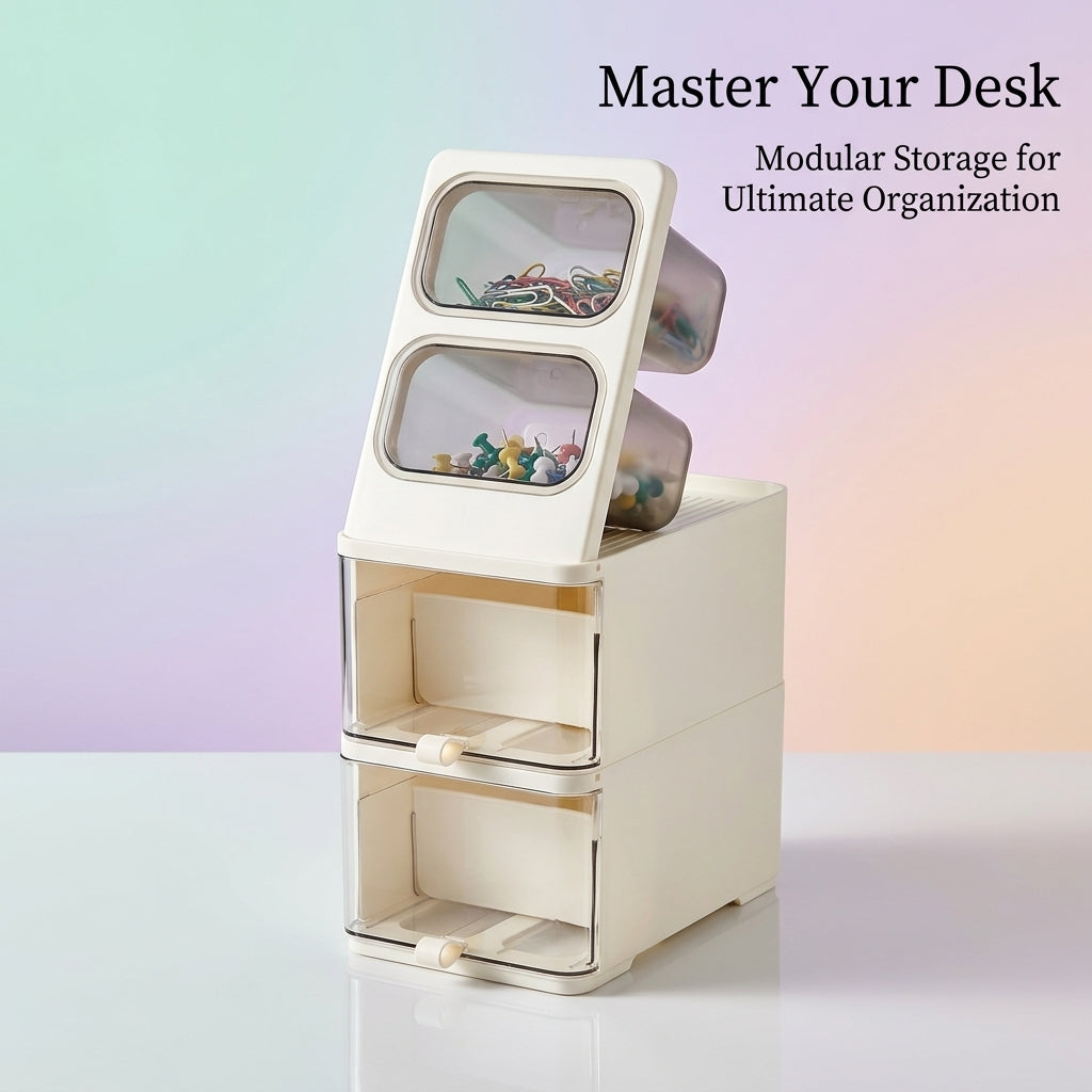 Office Desk Organizer Set, Multi-Layer Slanted Desktop Pen Holder for Students, Home Organization Stationery Storage