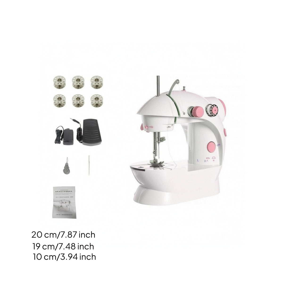 Built-in Light Mini Electric Sewing Machine Foot Pedal Desktop Sewing Machine Metal Hook Craft Tool Spare Bobbins
