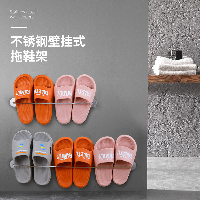 No-Drill 304 Stainless Steel Wall-Mounted Towel and Slipper Storage Rack for Bathroom