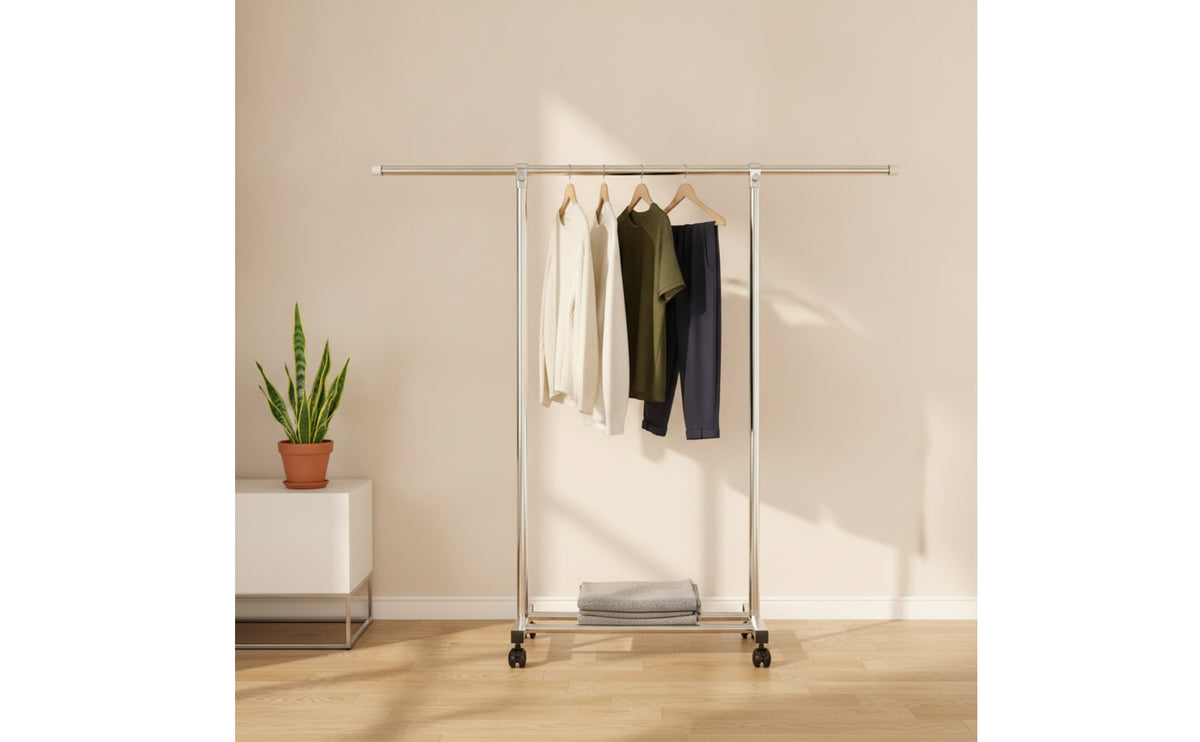 Stainless Steel Clothes Drying Rack with Shelf Foldable Rolling Garment Rack Compact Heavy Duty for Bedroom, Balcony